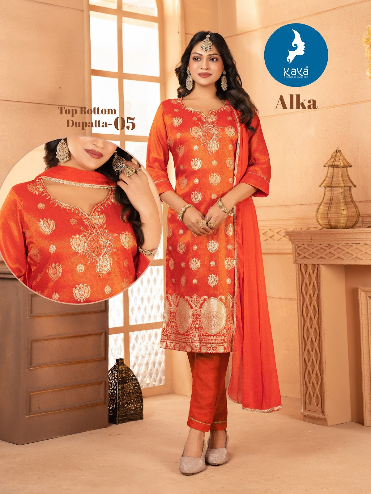 Alka Kaya Viscose Jacquard Readymade Pant Style Suits Wholesaler India