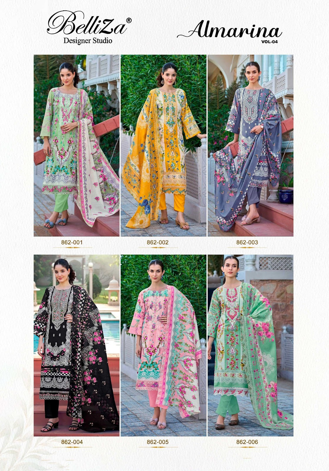 Almarina Vol 4 Belliza Designer Studio Pure Cotton Karachi Salwar Suits Supplier Gujarat
