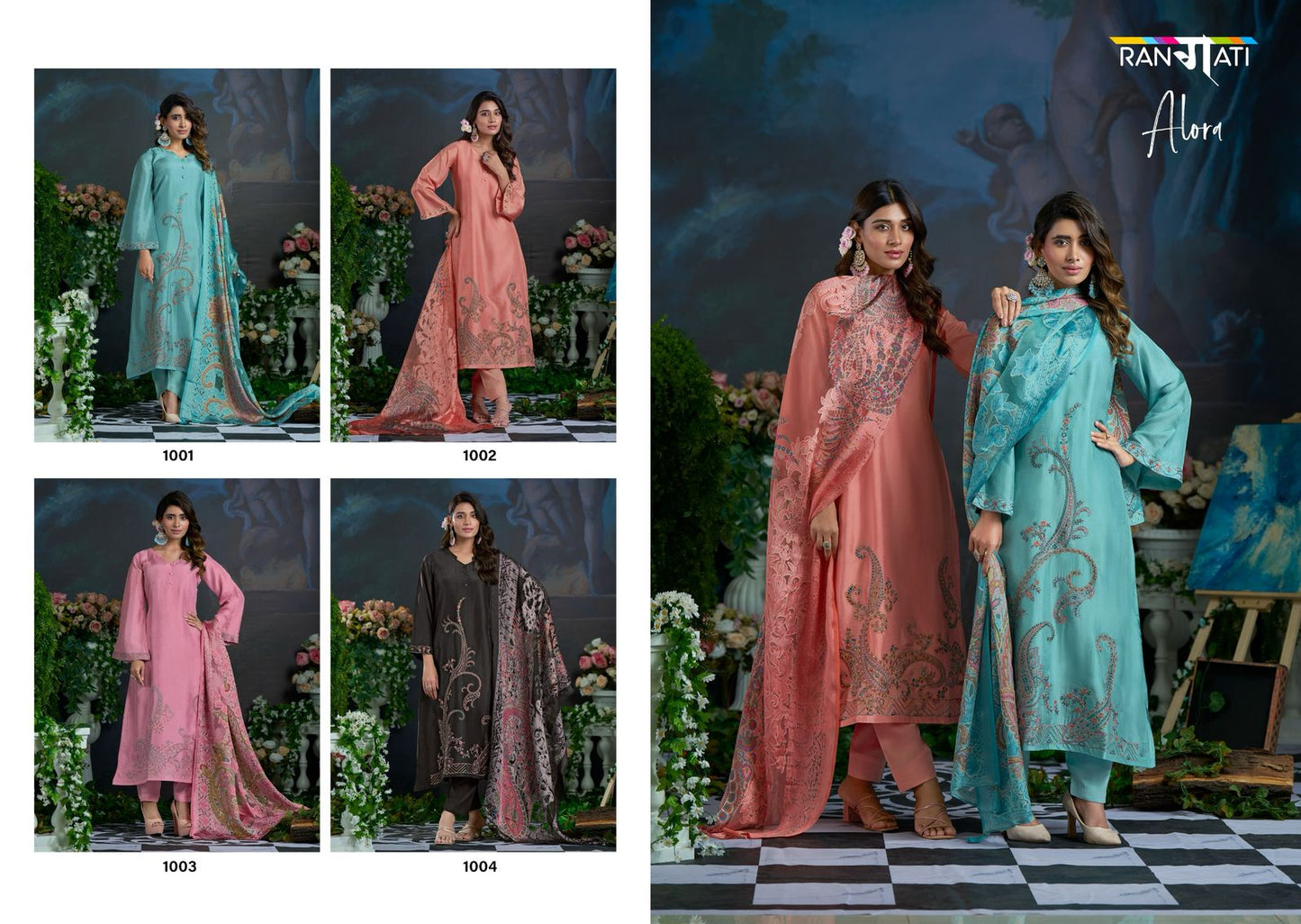 Alora Rangati Prints Upada Pant Style Suits Wholesale
