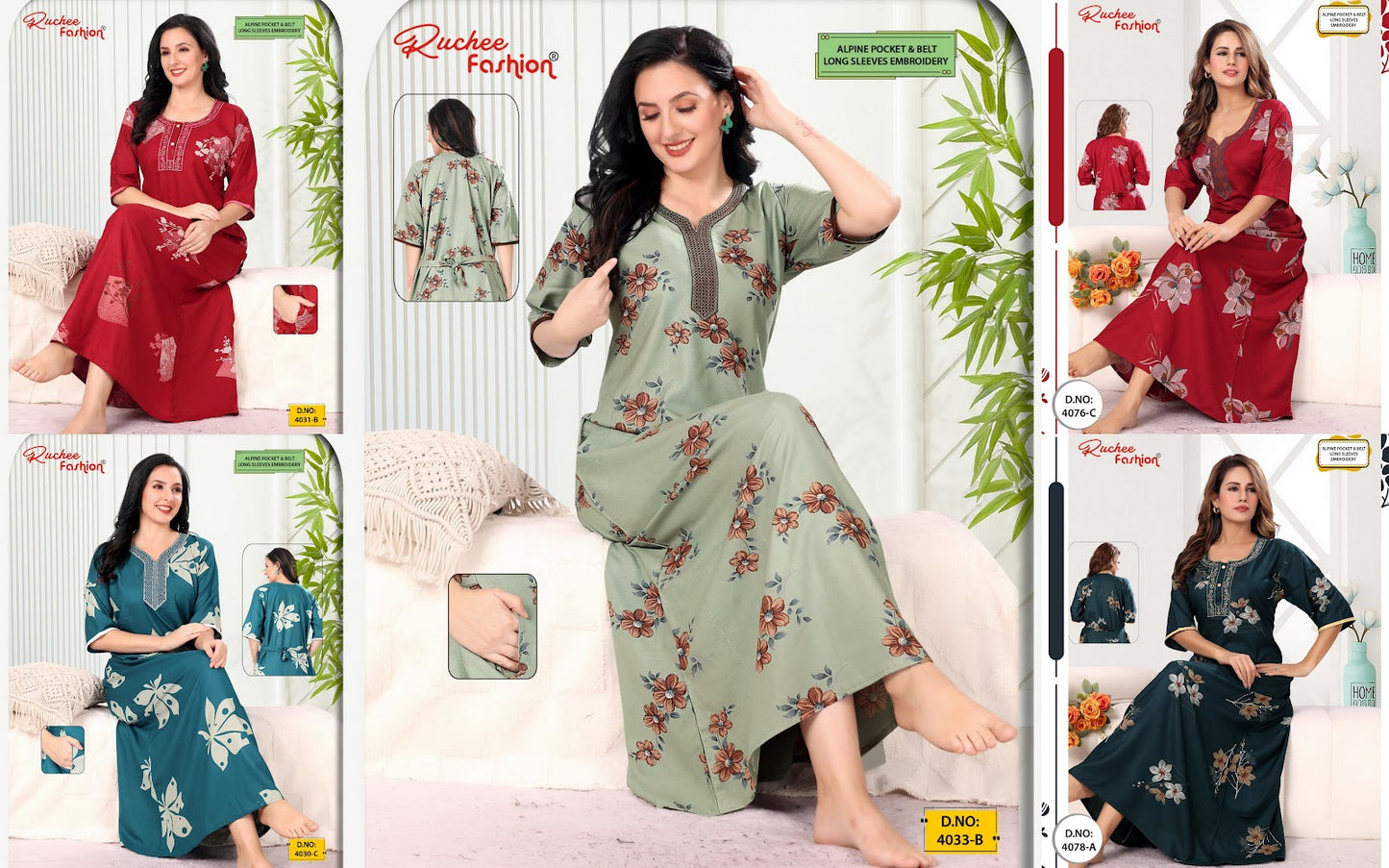 Alpine Long Sleeves Ruchee Fashion Night Gowns Supplier Ahmedabad