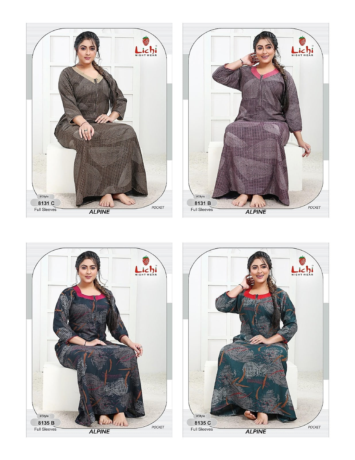 Alpine Pocket 2908 Lichi Night Gowns Wholesaler India