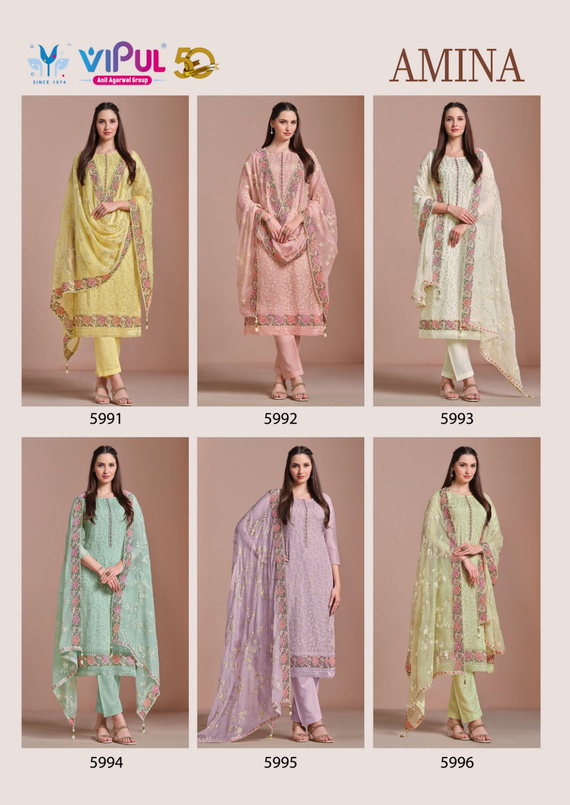 Amina Vipul Chiffon Pant Style Suits Wholesaler India