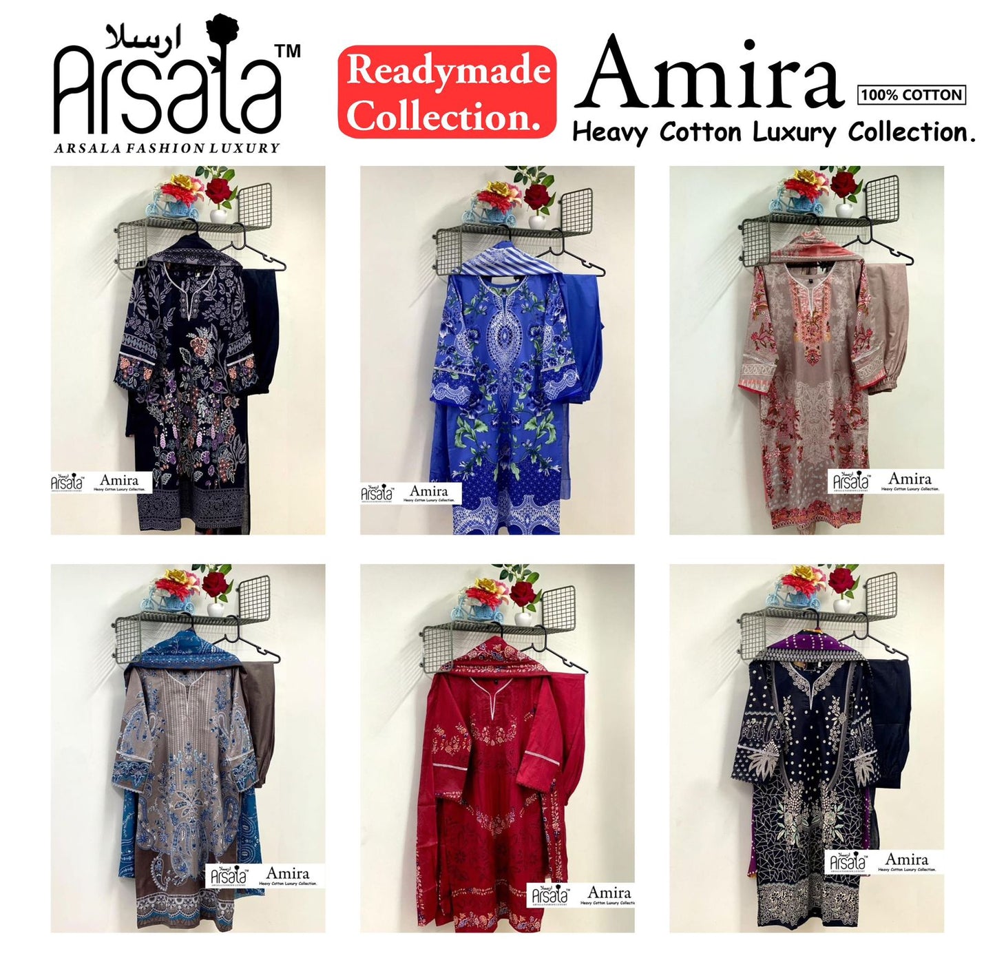 Amira Heavy Cotton Luxury Collection Arsala Fashion Lawn Karachi Readymade Suits Wholesale Price