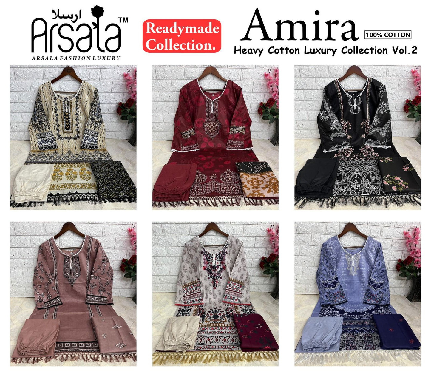 Amira Vol 2 Heavy Cotton Luxury Collection Arsala Fashion Lawn Karachi Readymade Suits Wholesaler