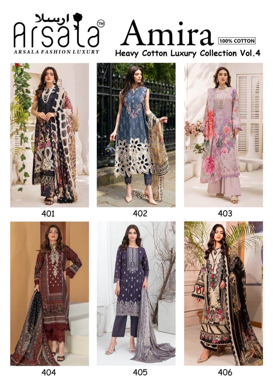 Amira Vol 4 Heavy Cotton Luxury Collection Arsala Fashion Lawn Karachi Salwar Suits Supplier India