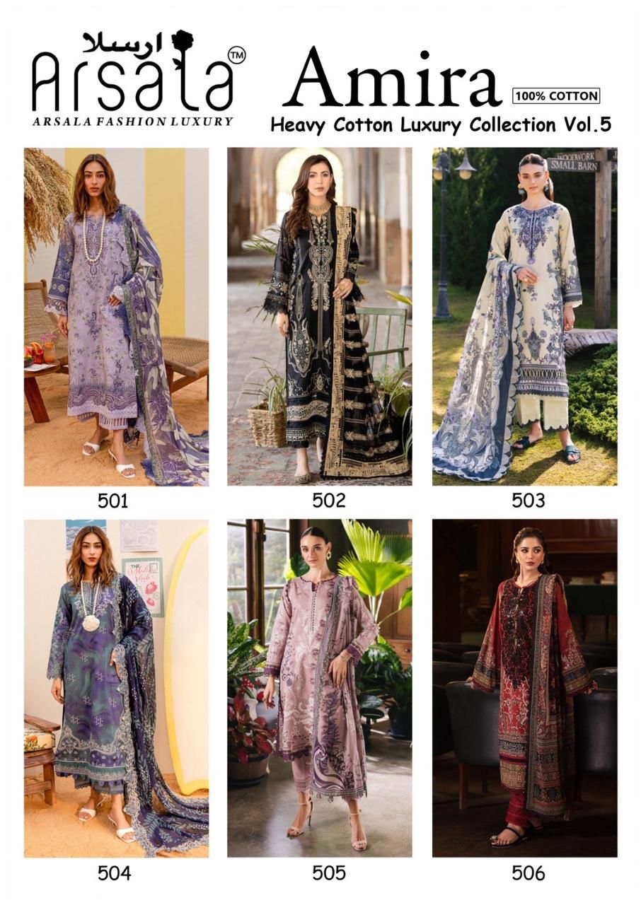 Amira Vol 5 Heavy Cotton Luxury Collection Arsala Fashion Lawn Karachi Salwar Suits Exporter Gujarat