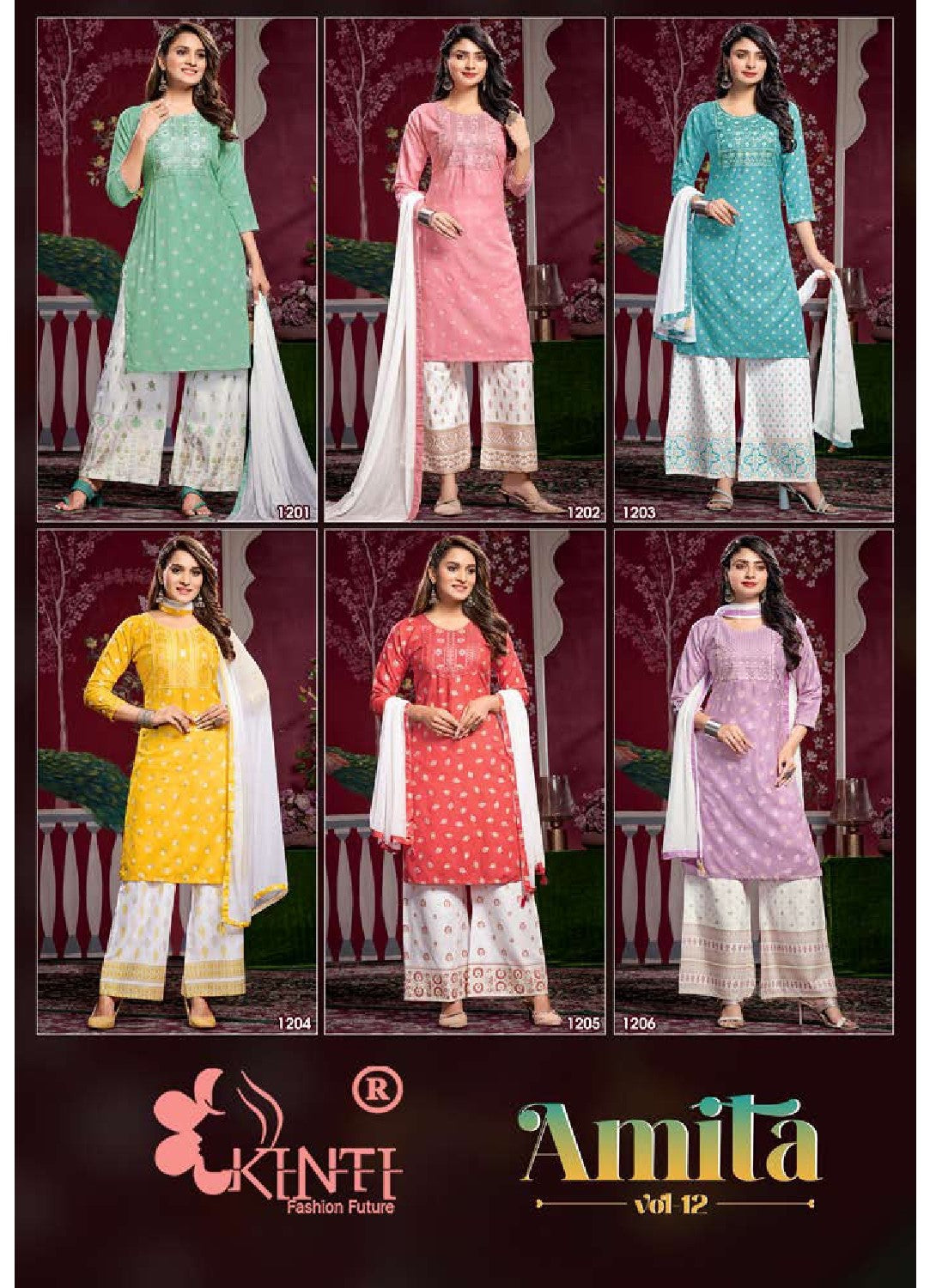 Amita Vol 12 Kinti Heavy Rayon Readymade Plazzo Style Suits Exporter