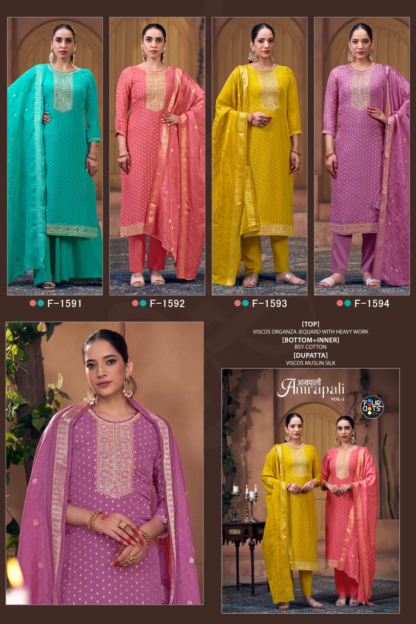 Amrapali Vol 2 Four Dots Viscose Organza Pant Style Suits Wholesale Price