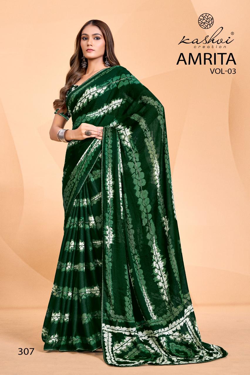 Amrita Vol 3 Kashvi Creation Dull Moss Sarees Wholesaler India