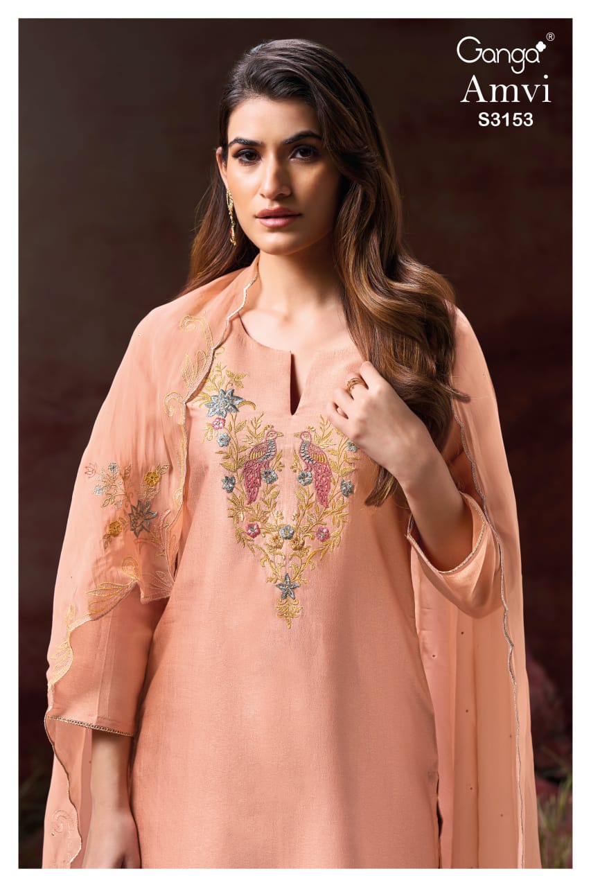 Amvi 3153 Ganga Premium Bemberg Plazzo Style Suits Exporter Gujarat