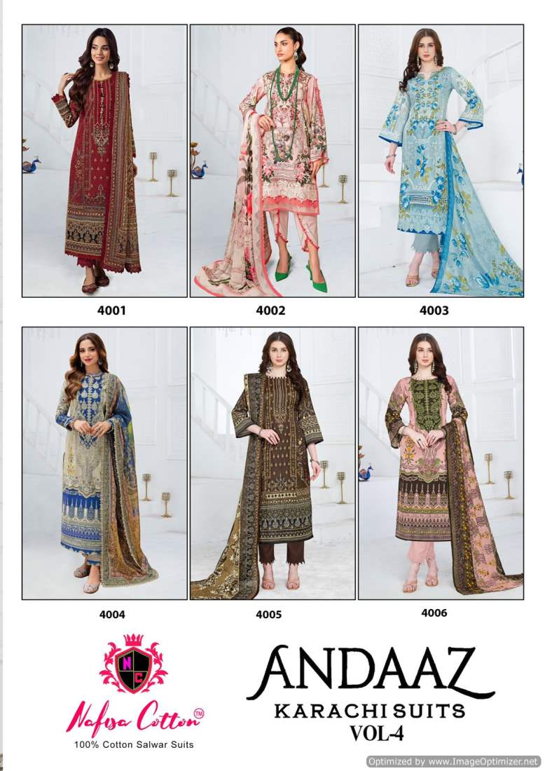 Andaaz Vol 4 Nafisa Cotton Soft Cotton Karachi Salwar Suits