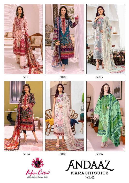 Andaaz Vol 5 Nafisa Cotton Soft Cotton Karachi Salwar Suits Manufacturer India