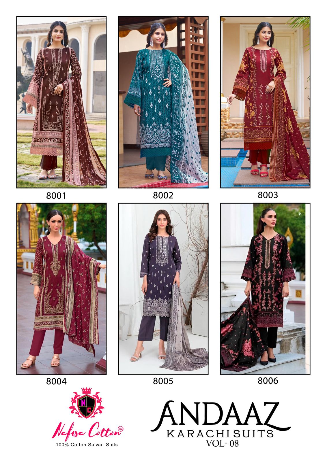 Andaaz Vol 8 Nafisa Cotton Karachi Salwar Suits Exporter Ahmedabad