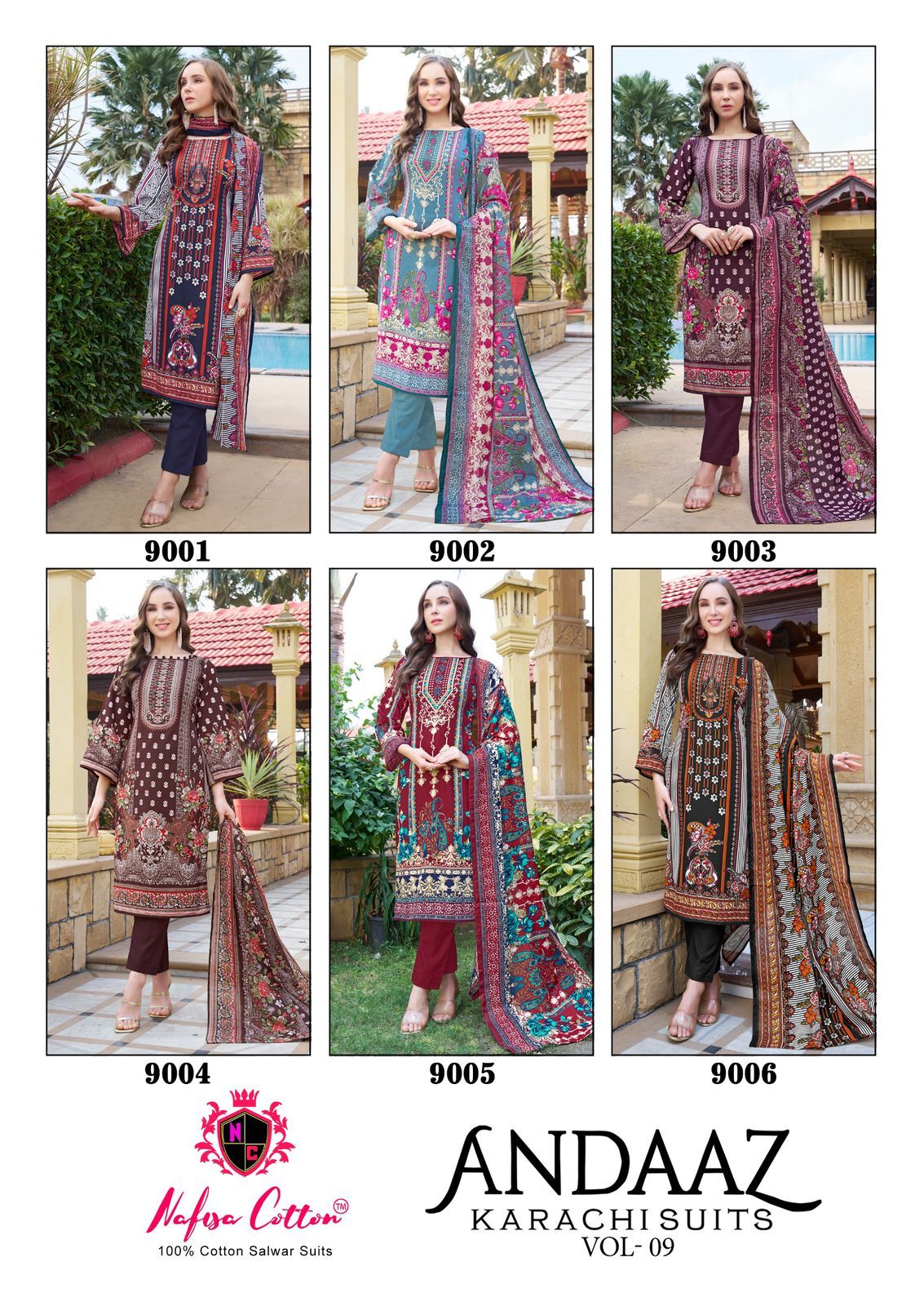 Andaaz Vol 9 Nafisa Cotton Soft Cotton Karachi Salwar Suits Wholesaler Gujarat