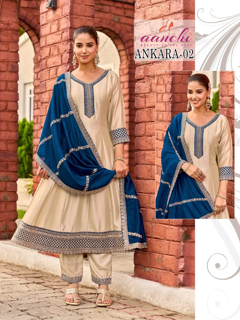 Ankara Aanchi Vichitra Silk Readymade Anarkali Suits Exporter India
