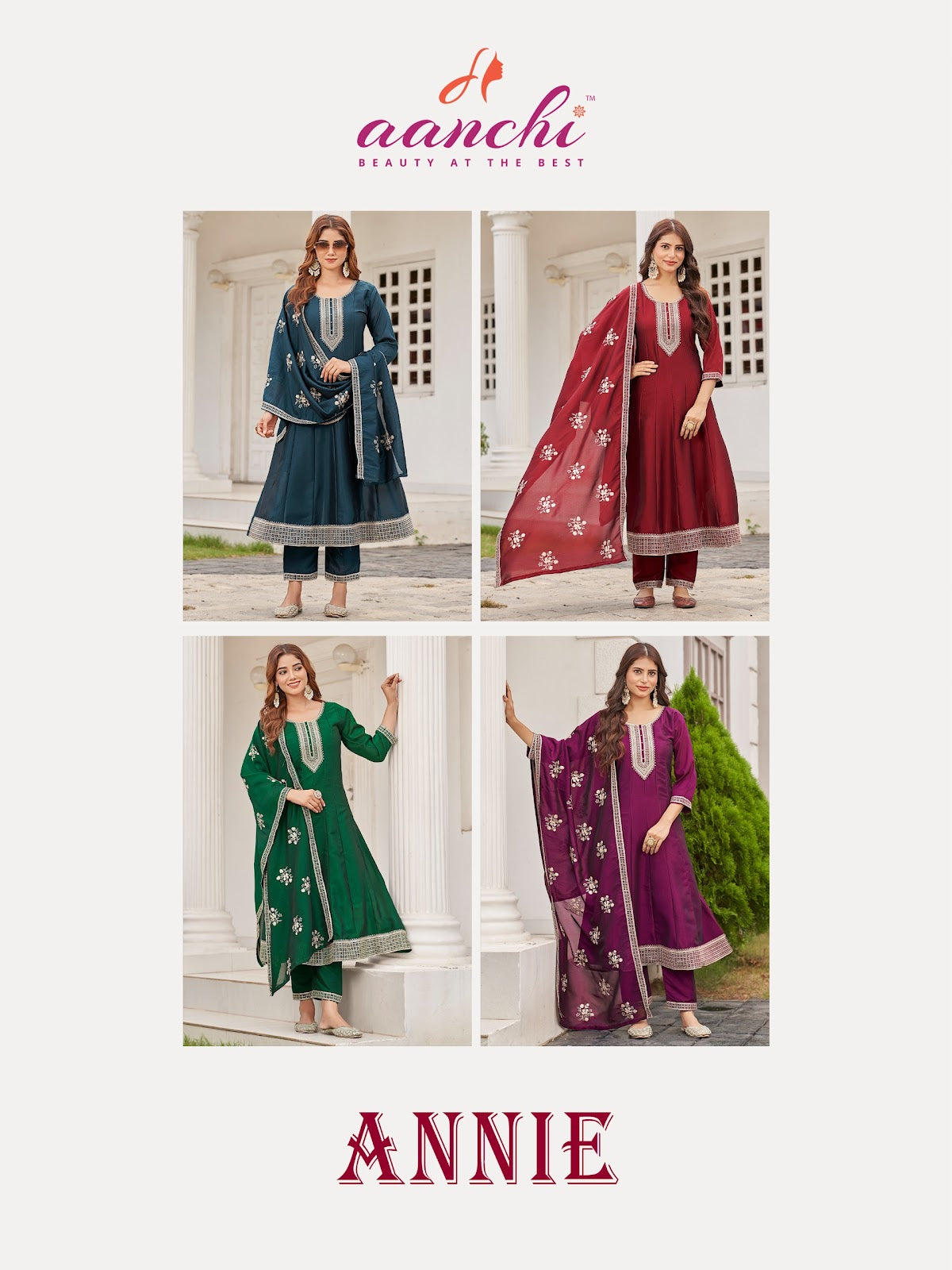 Annie Aanchi Crystal Silk Readymade Anarkali Suits Supplier