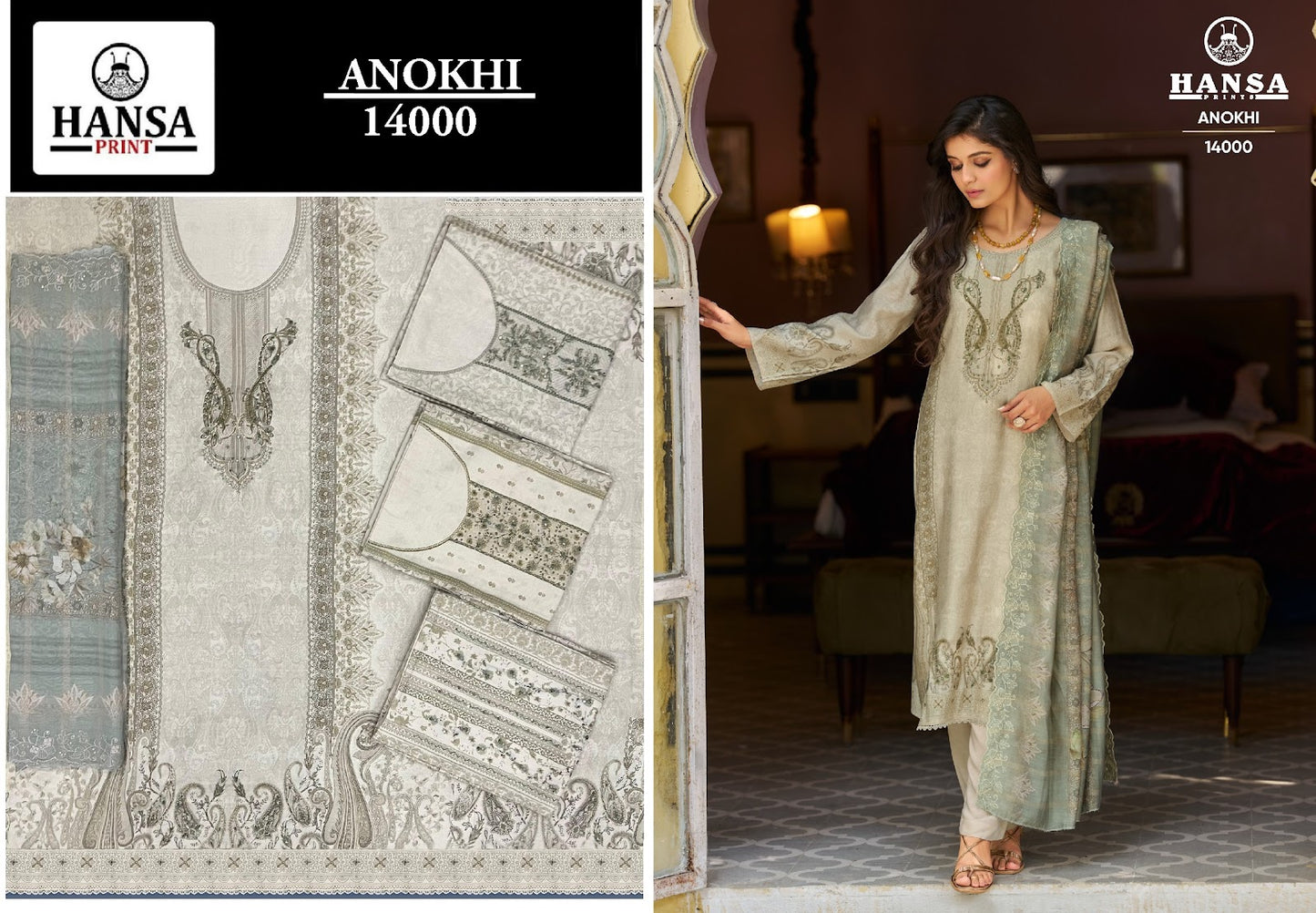 Anokhi 14000 Hansa Prints Muslin Silk Pant Style Suits Manufacturer Ahmedabad