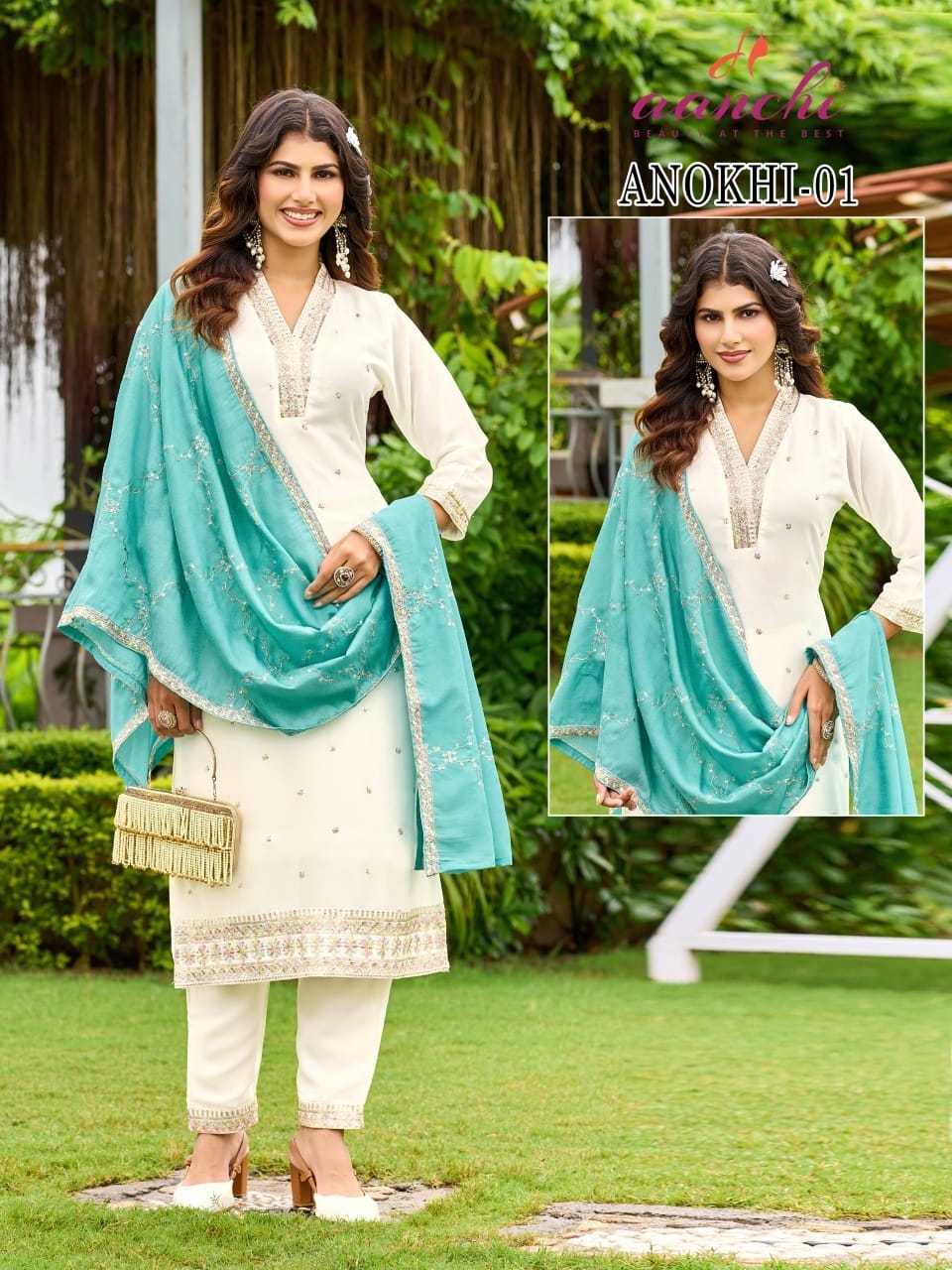 Anokhi Aanchi Vichitra Silk Readymade Pant Style Suits Wholesale