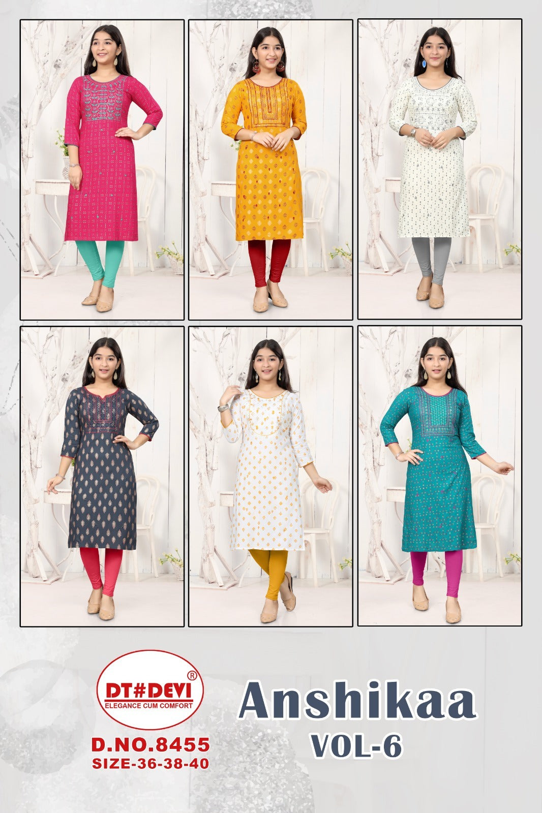 Anshikaa Vol 6 8455 Dt Devi Reyon Girls Kurti