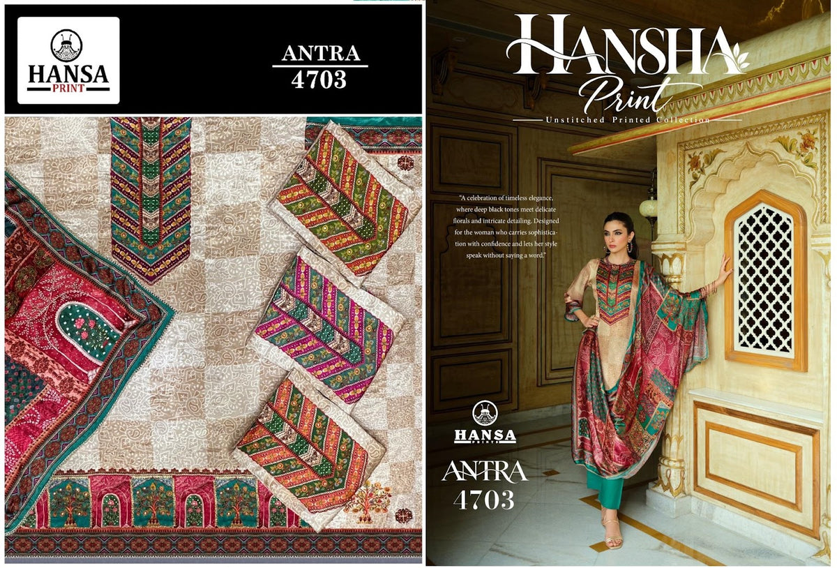 Antra 4703 Hansa Prints Gajji Silk Pant Style Suits Wholesale Price