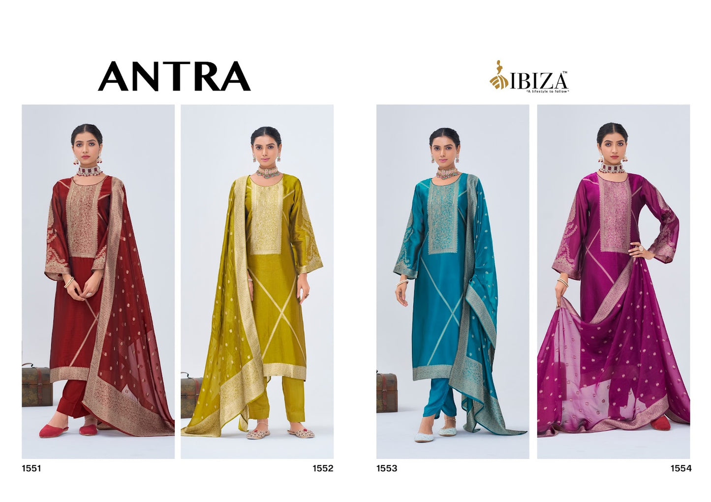 Antra Ibiza Silk Jacquard Pant Style Suits Manufacturer Gujarat