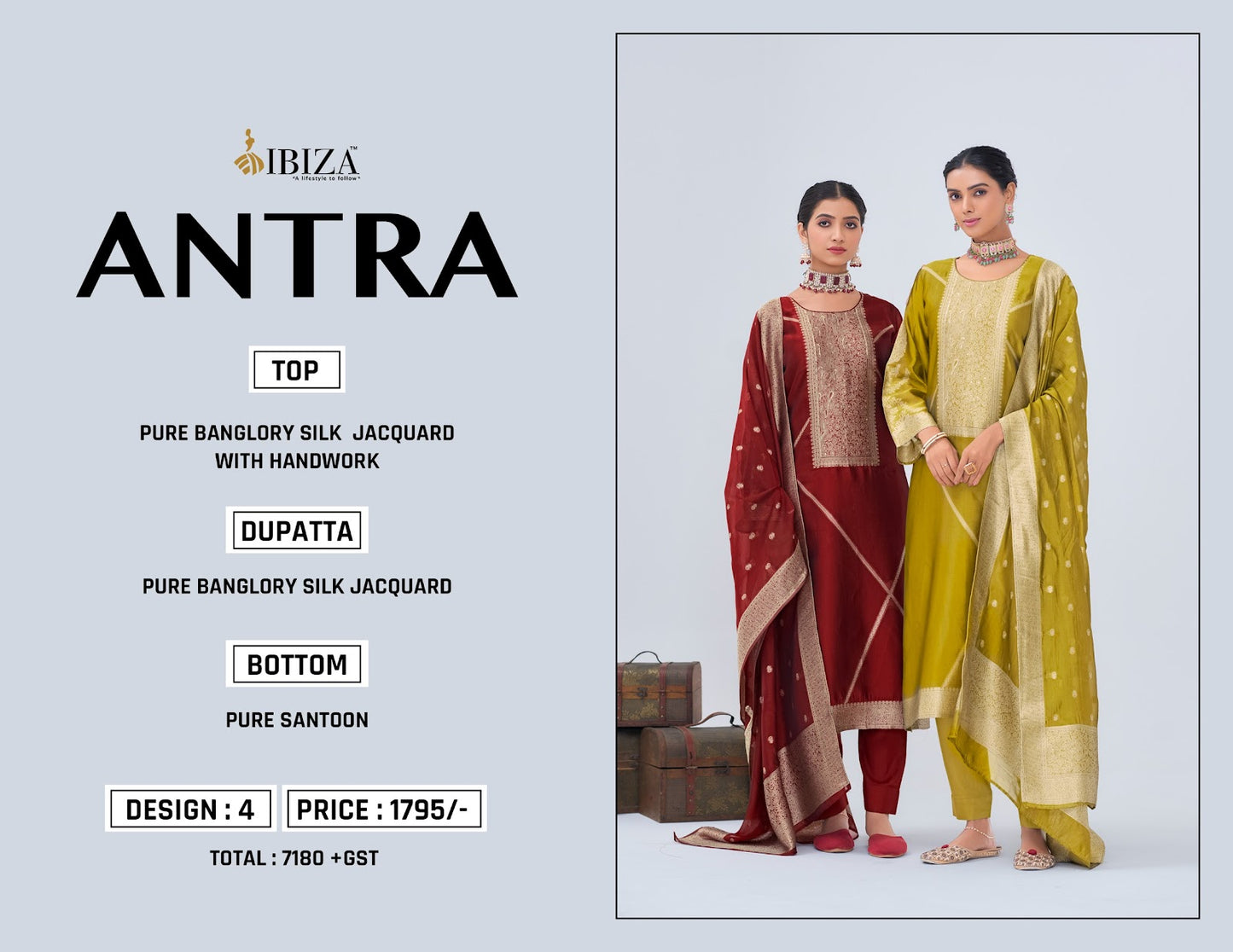 Antra Ibiza Silk Jacquard Pant Style Suits Manufacturer Gujarat