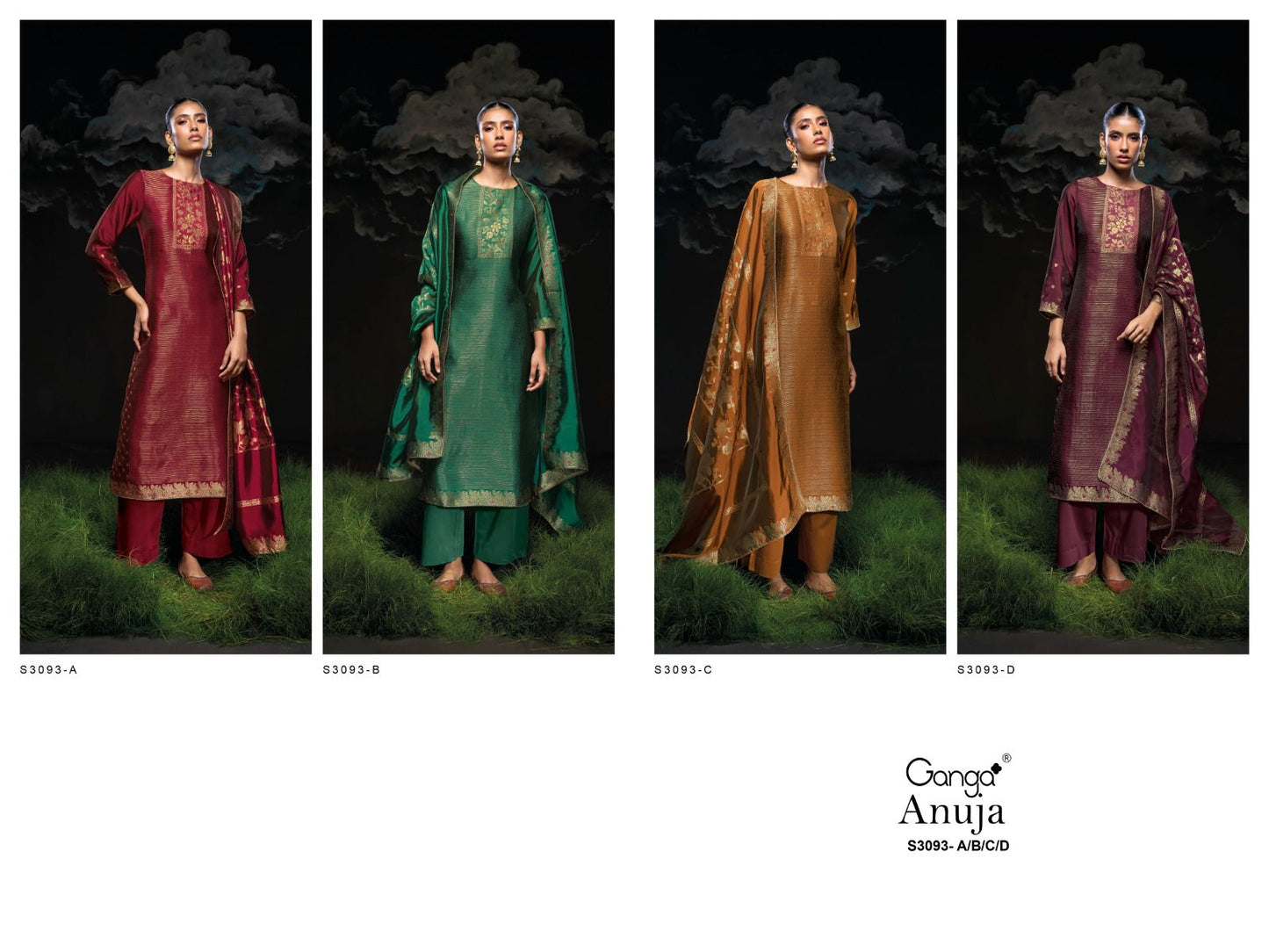 Anuja S3093 Ganga Silk Jacquard Plazzo Style Suits Wholesaler