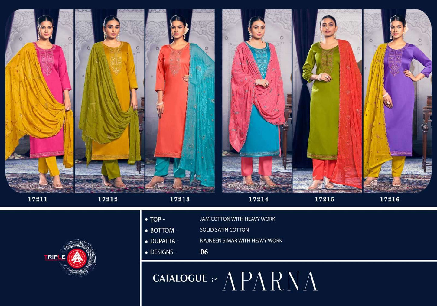 Aparna Triple Aaa Jam Cotton Pant Style Suits Exporter