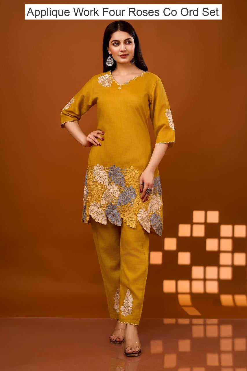 Applique Work Four Roses Chinnon Co Ord Set Exporter