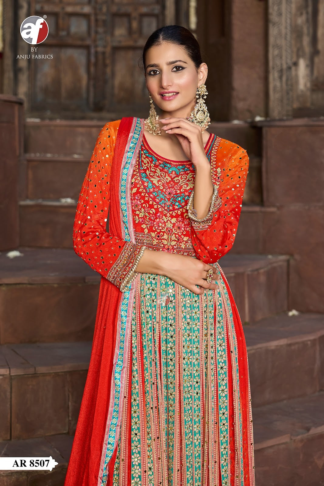 Ar 8507 Af Chinon Chiffon Gown Dupatta Set Supplier India