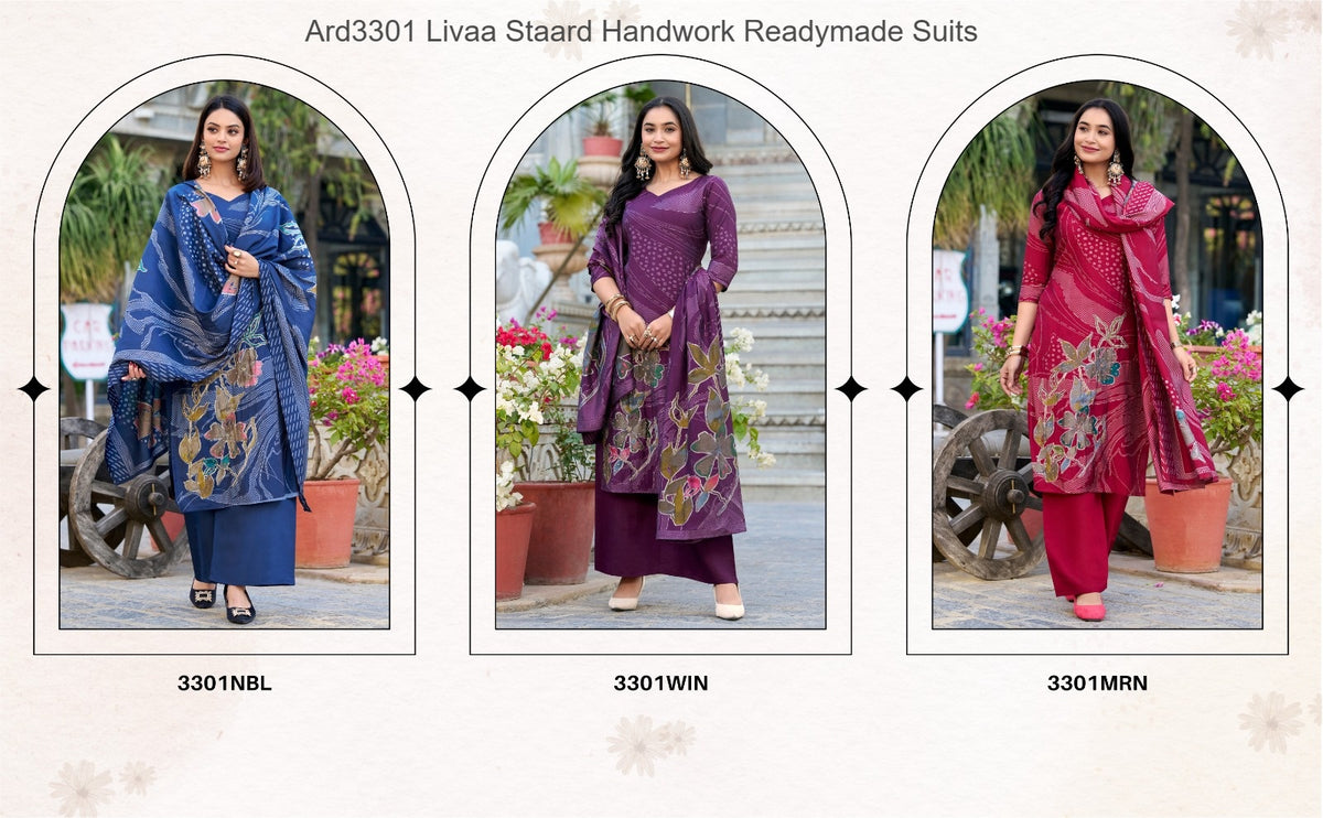 Ard3301 Staard Roman Silk Readymade Pant Style Suits Supplier Gujarat