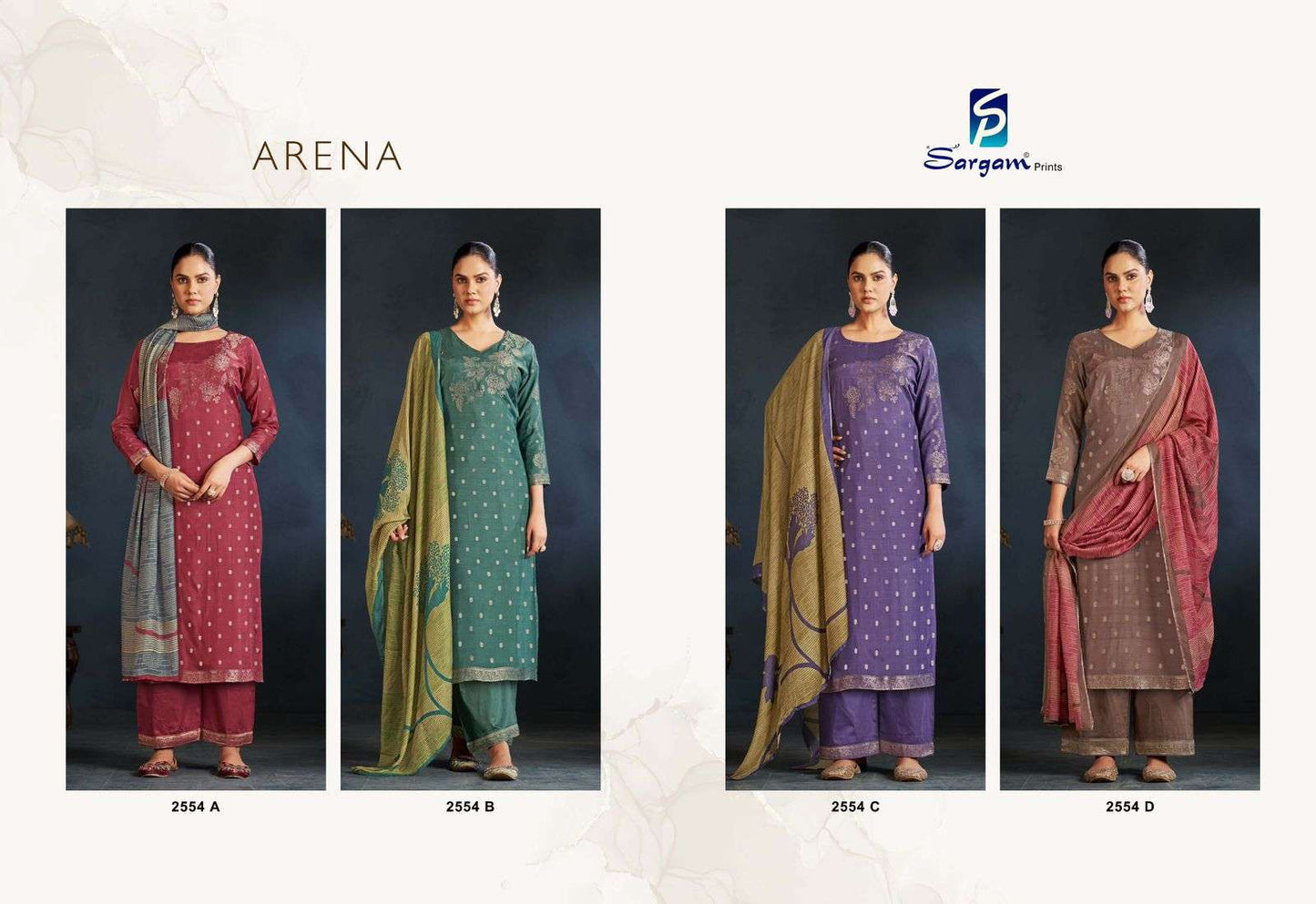 Arena 2554 Sargam Prints Muslin Jacquard Pant Style Suits Wholesaler Ahmedabad