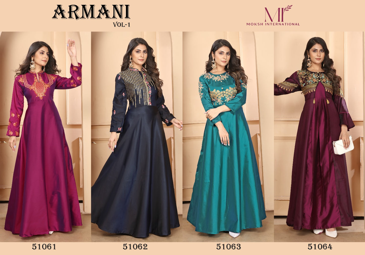 Armani Vol 1 Moksh International Silk One Piece Gown Exporter Gujarat
