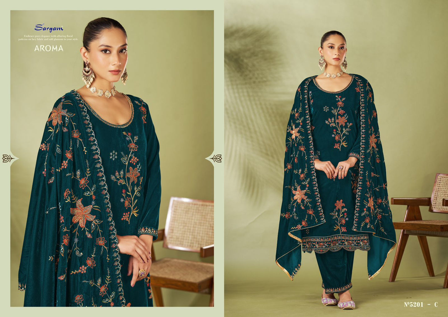 Aroma Sargam Prints Velvet Suits Wholesaler India