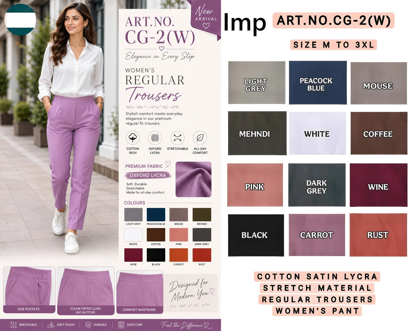 Art No Cg-2 W Imp Cotton Women Trouser Manufacturer