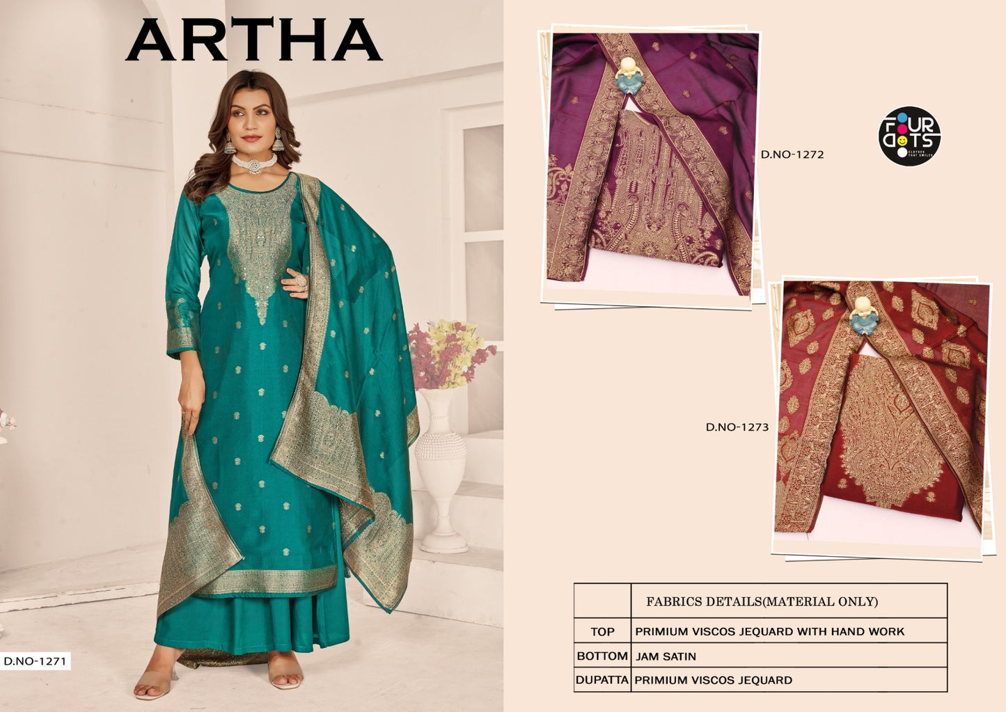 Artha Four Dots Viscose Jacquard Plazzo Style Suits Manufacturer