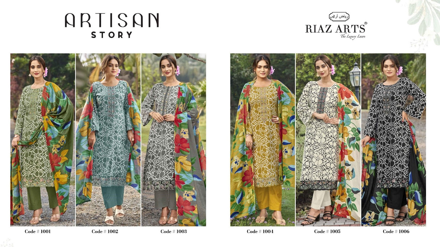 Artisan Story Riaz Art Cambric Lawn Karachi Salwar Suits Wholesaler India