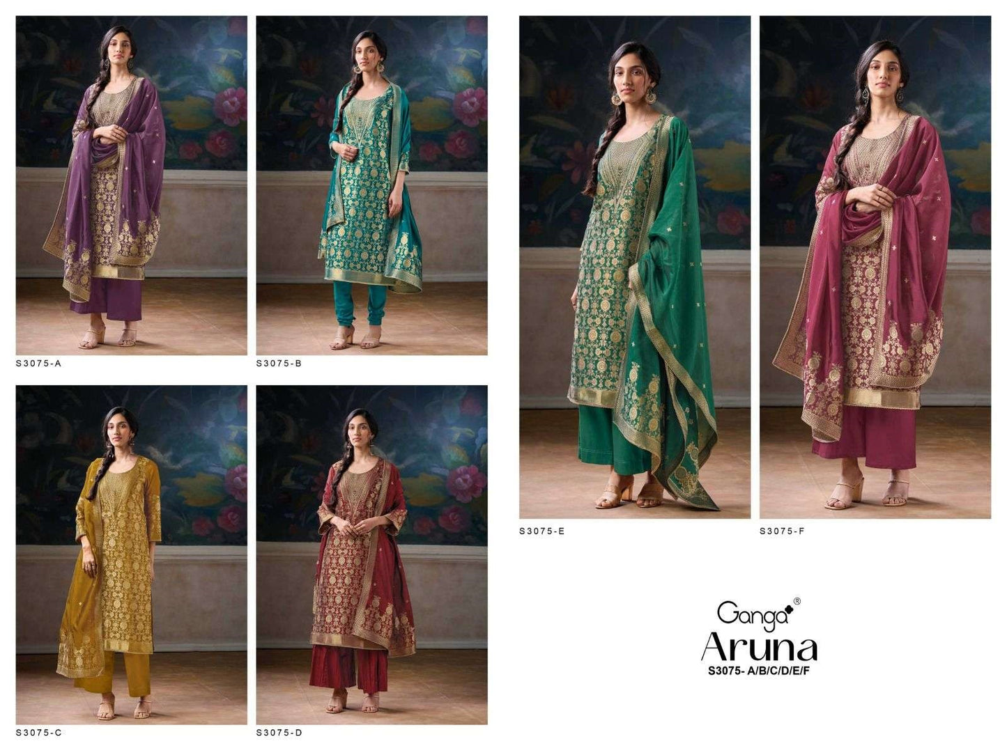 Aruna S3075 Ganga Silk Jacquard Plazzo Style Suits Wholesaler Gujarat