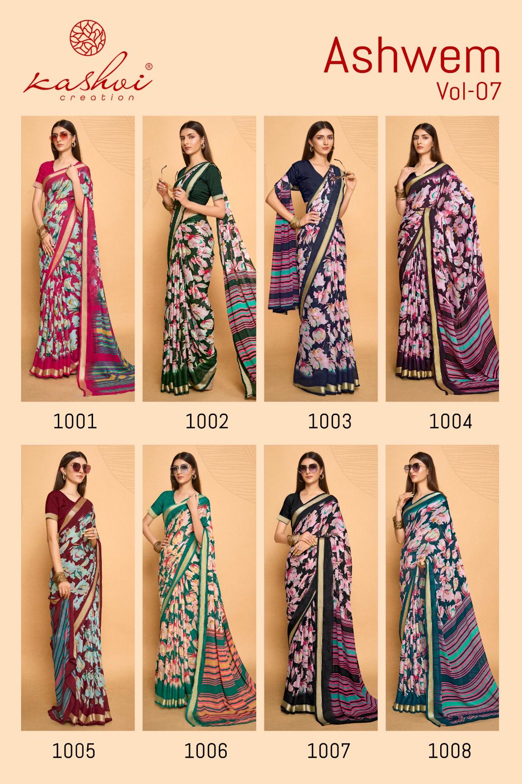 Ashwem Vol 7 Kashvi Creation Dull Moss Sarees Wholesale Rate