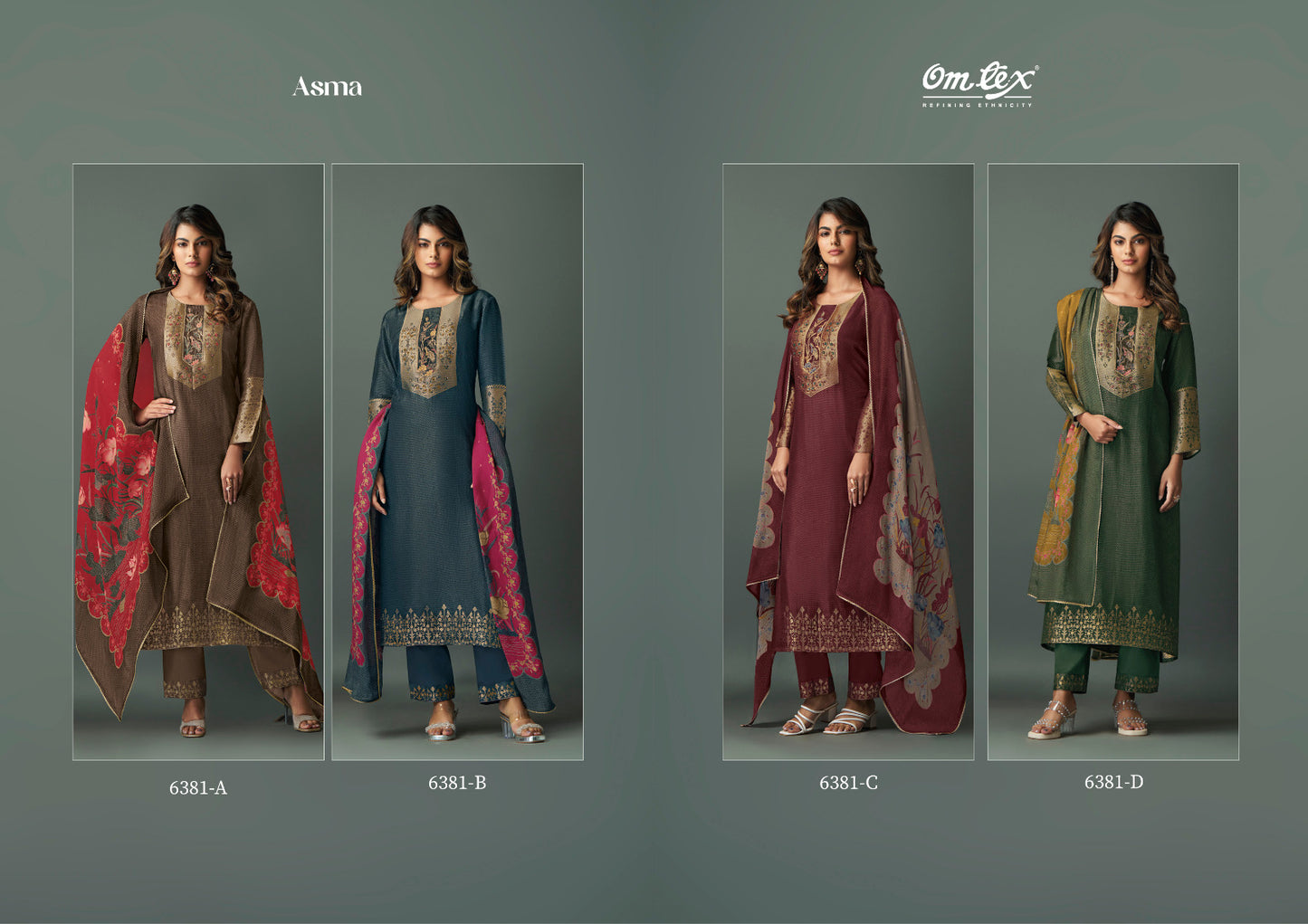 Asma 6381 Omtex Silk Jacquard Pant Style Suits Supplier India