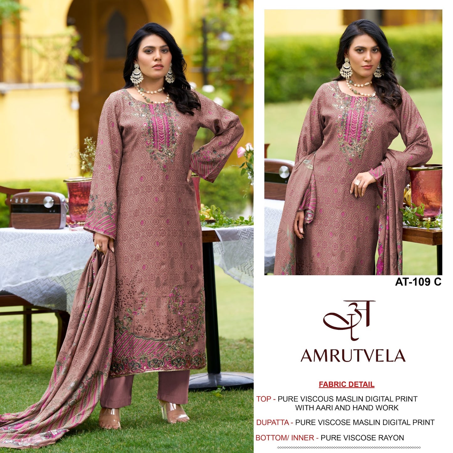 At-109 Amrutvela Viscose Muslin Karachi Salwar Suits Wholesaler India