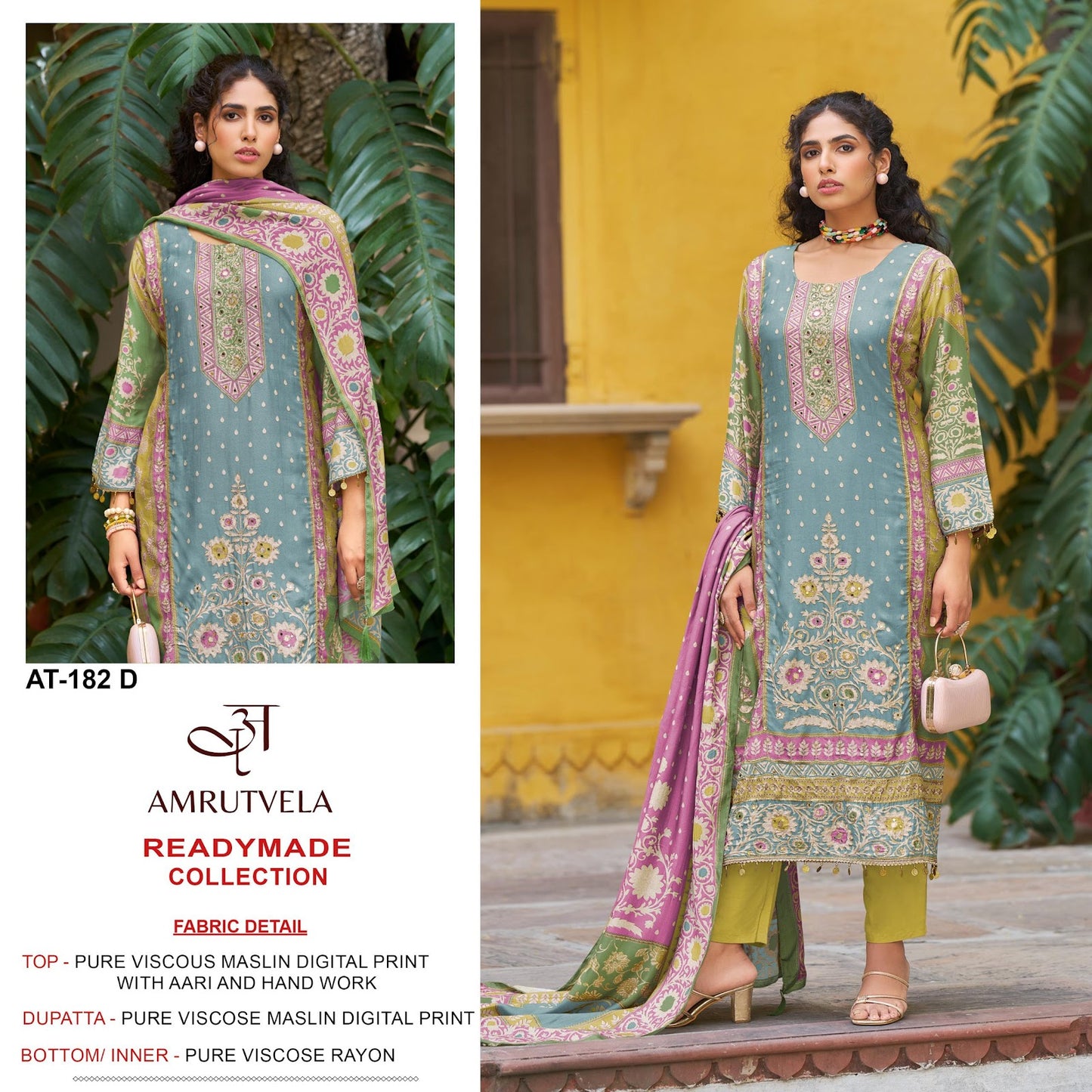 At 182 Amrutvela Viscose Muslin Pakistani Readymade Suits Wholesale Price