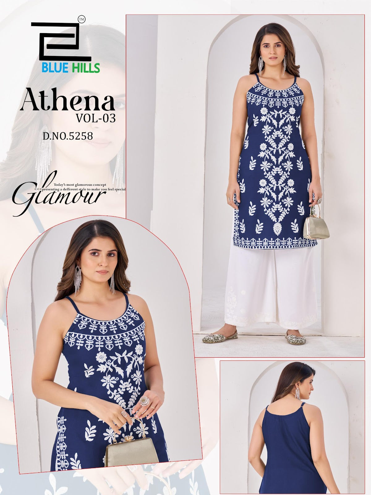 Athena Vol 3 Blue Hills Rayon 14Kg Knee Length Kurtis Manufacturer India