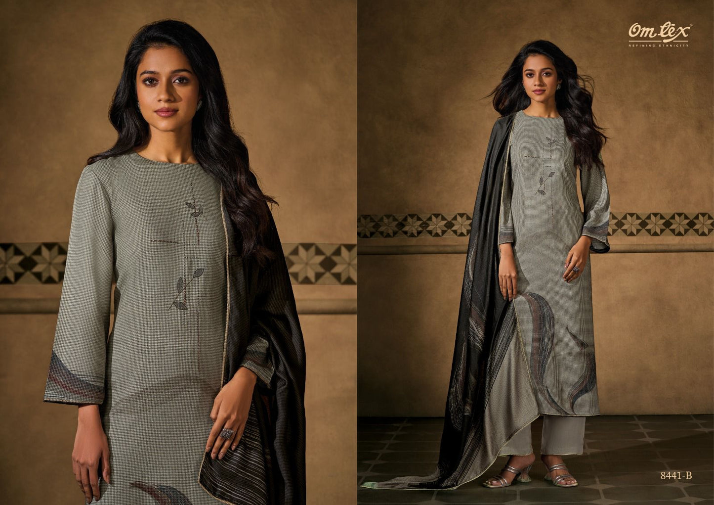 Ava Omtex Kashmeree Checks Pashmina Suits Supplier