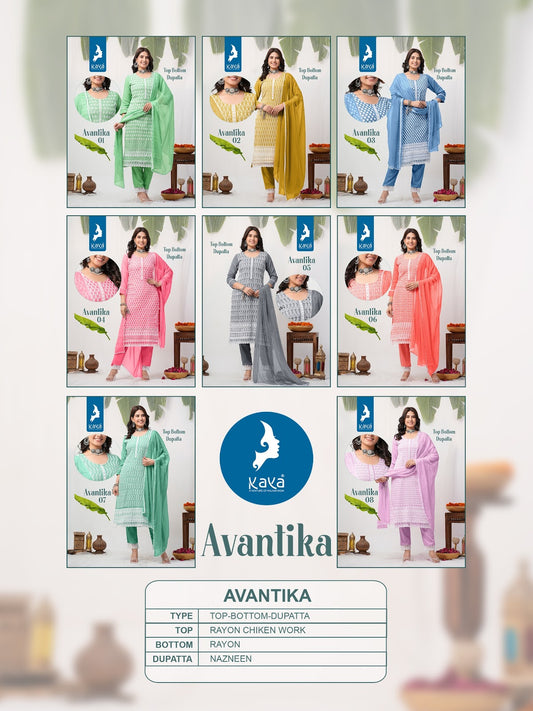 Avantika Kaya Reyon Readymade Pant Style Suits Wholesaler