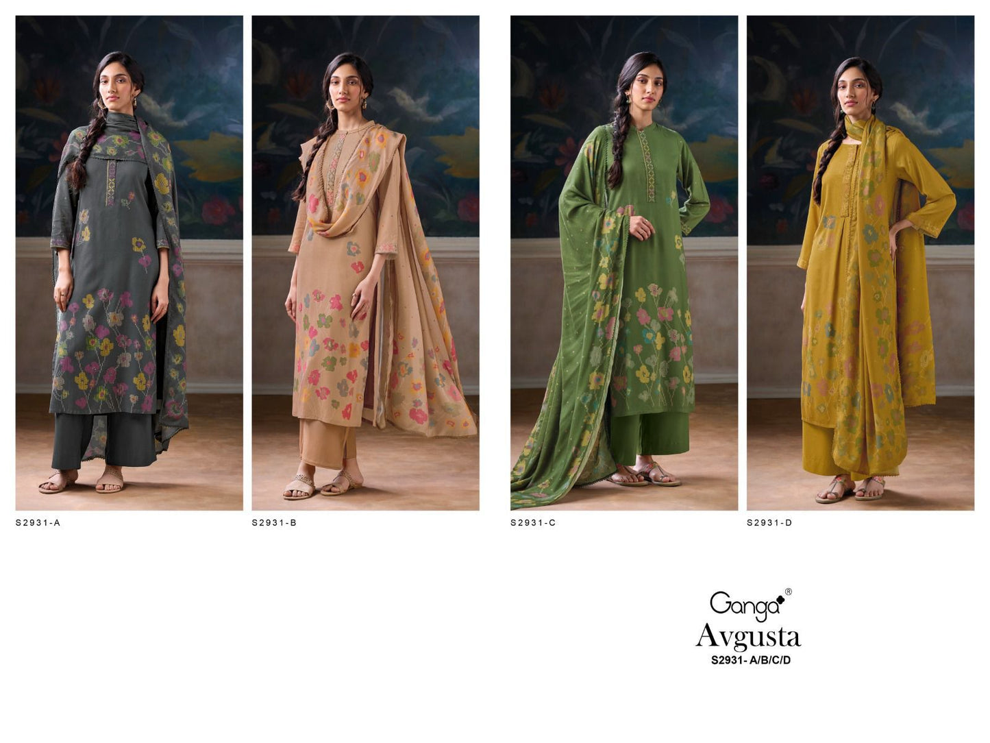 Avgusta S2931 Ganga Premium Wool Pashmina Suits Supplier Gujarat