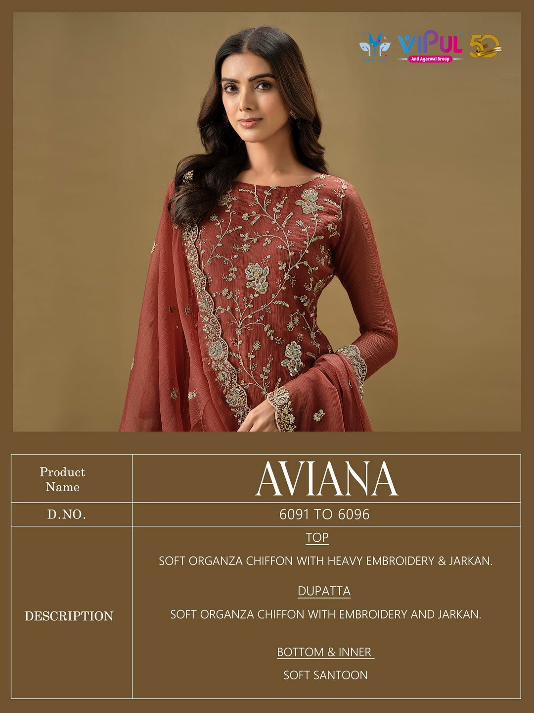Aviana Vipul Soft Organza Pant Style Suits Supplier India
