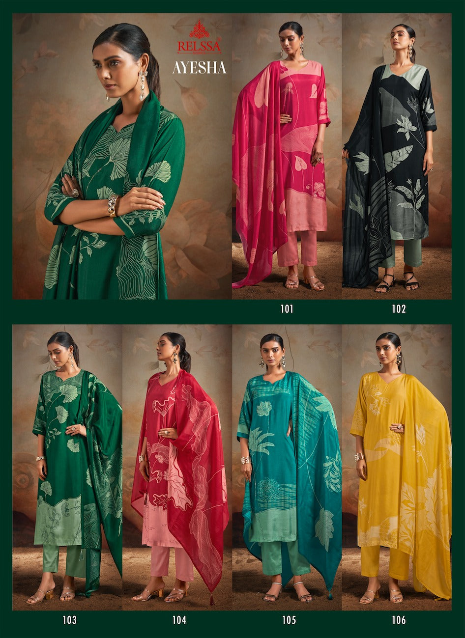 Ayesha Relssa Fabrics Muslin Pant Style Suits Wholesaler India