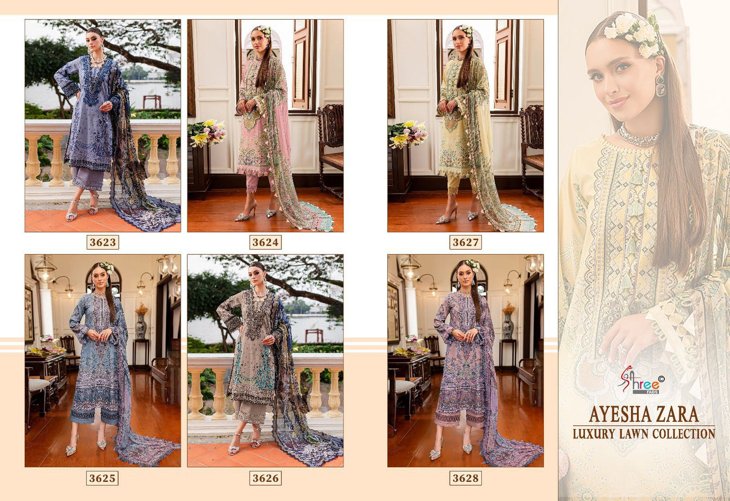 Ayesha Zara Luxury Lawn Collection Shree Fabs Pure Cotton Pakistani Patch Work Suits Exporter India