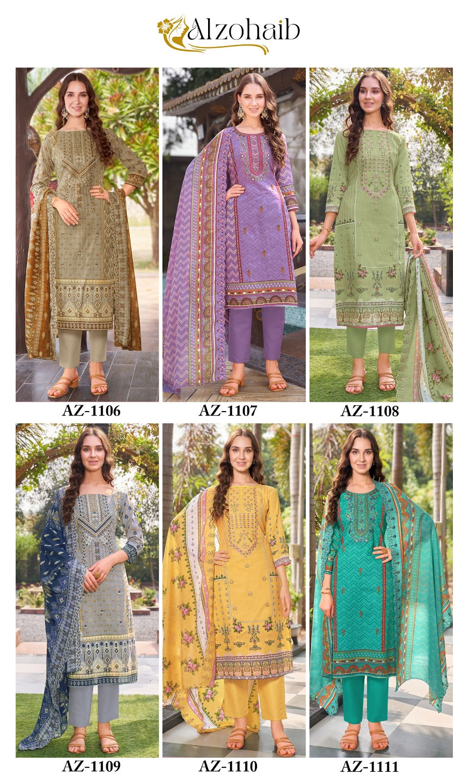 Az 1106 To Az 1111 Al Zohaib Cotton Pakistani Salwar Suits Wholesale Price